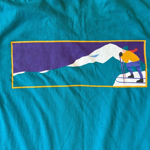 Fruit of the Loom Other - Vintage Single Stitch Pocket T-Shirt Alpine Cigarette Skier Blue 100% Cotton USA